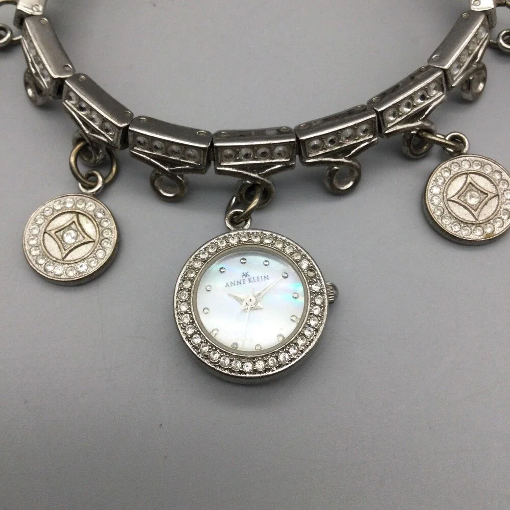 Anne Klein Watch Women 20mm Silver Tone Bling Charm Bracelet Band New Battery 7
